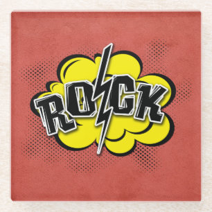 Comic style rock illustration glass coaster