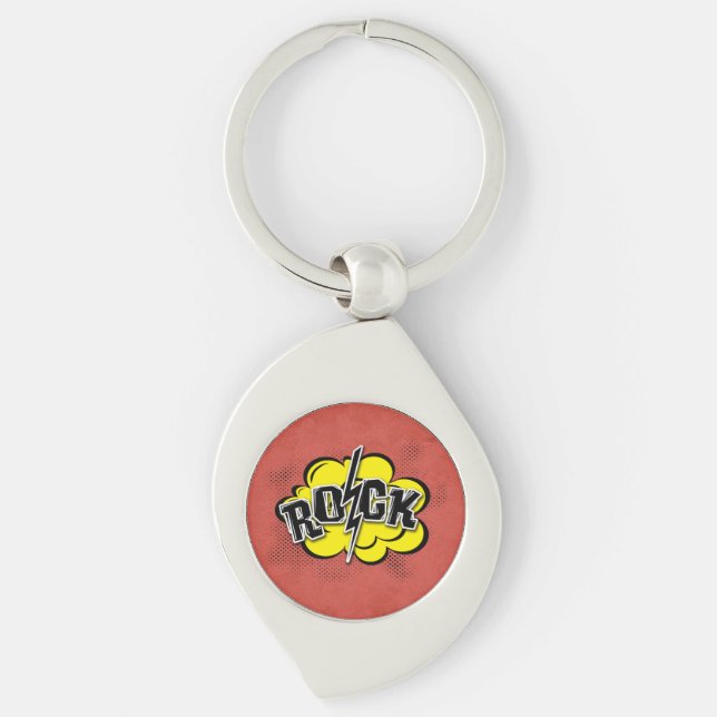 Comic style rock illustration key ring (Front)