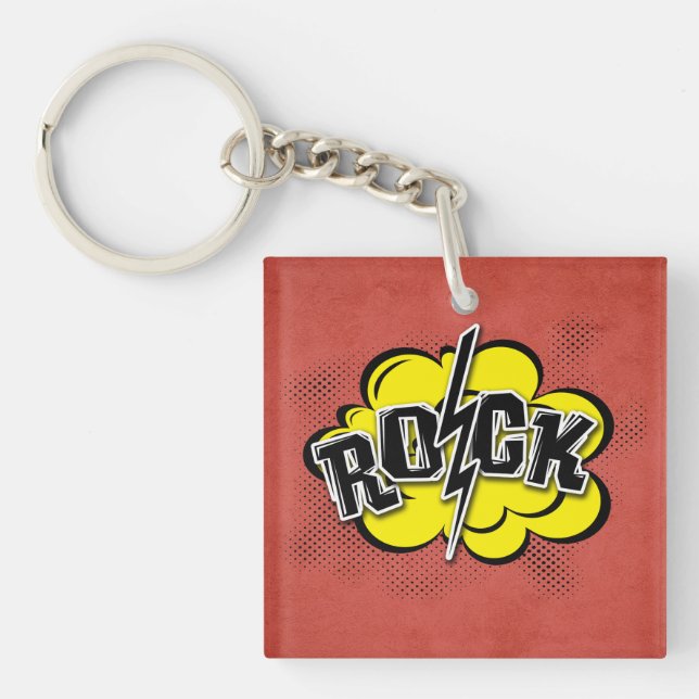 Comic style rock illustration key ring (Front)