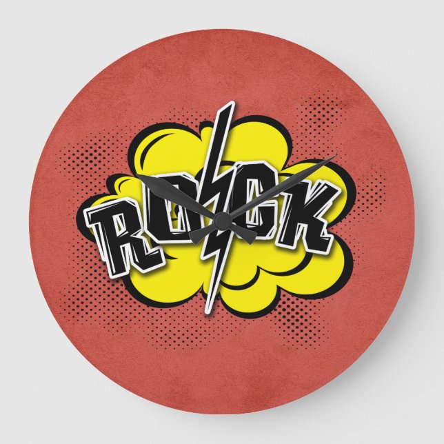 Comic style rock illustration large clock (Front)