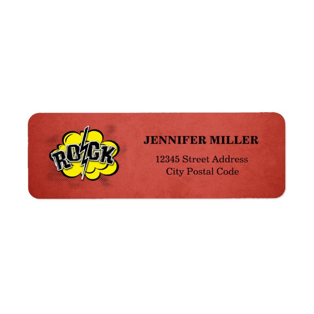 Comic style rock illustration return address label (Front)