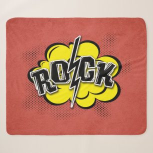 Comic style rock illustration sherpa blanket