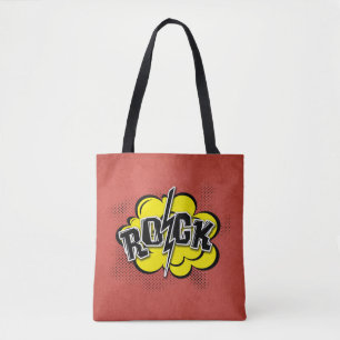 Comic style rock illustration tote bag