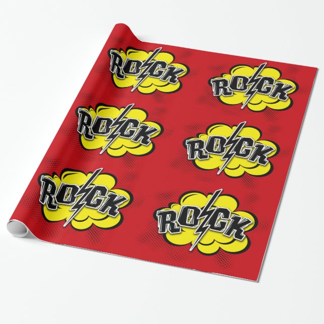Comic style rock illustration wrapping paper (Unrolled)
