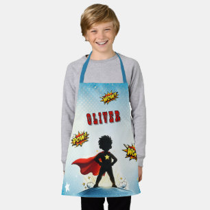 Comic Style Superhero Boy's Name  Apron