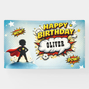 Comic Style Superhero Boy's Name Birthday Banner