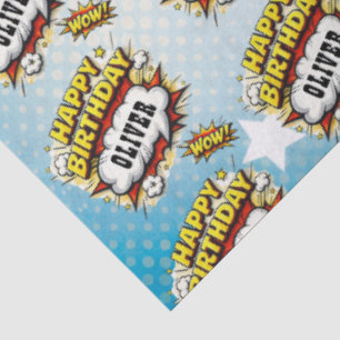 Comic Style Superhero Boy's Name Birthday  Tissue Paper