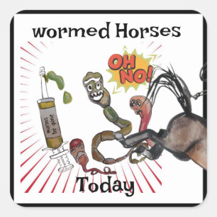 comic style wormed horses square sticker