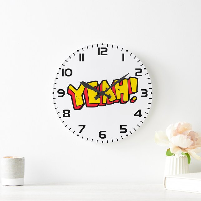 Comic Style Yeah Text Graphic in Bold Yellow Large Clock (Creator Uploaded)