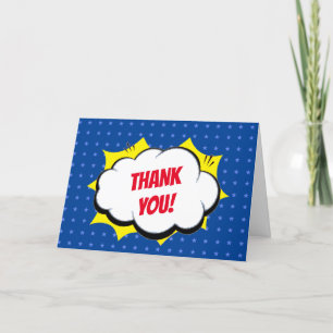 Comic Super Hero Blue Personalised Kids Thank You Card