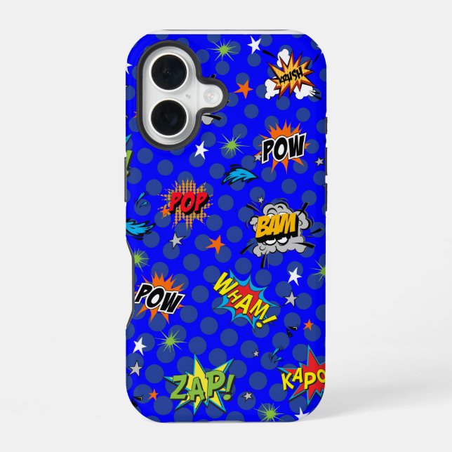 Comic Superhero Blue iPhone 16 Case (Back)