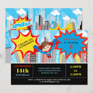 Comic Superhero Boy Birthday Party Invitation
