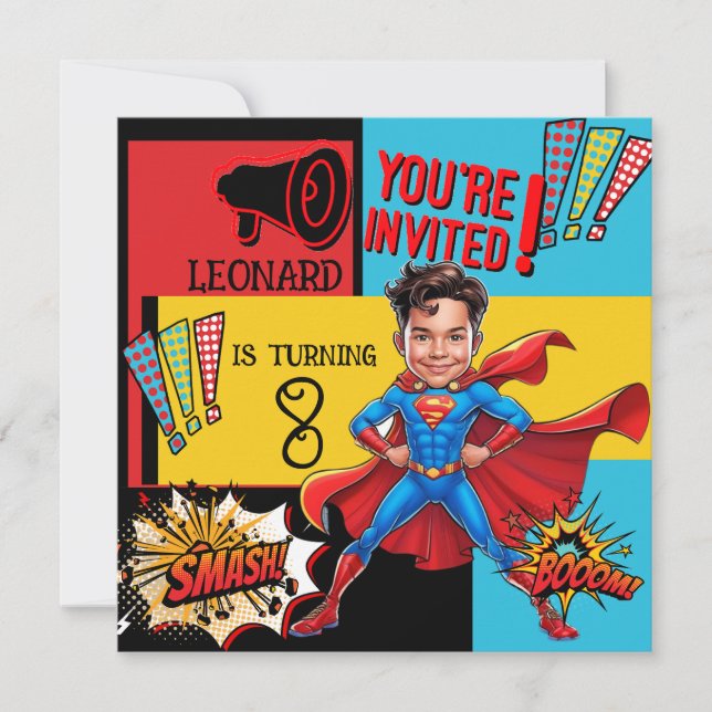 Comic Superhero caricature  Invitation (Front)