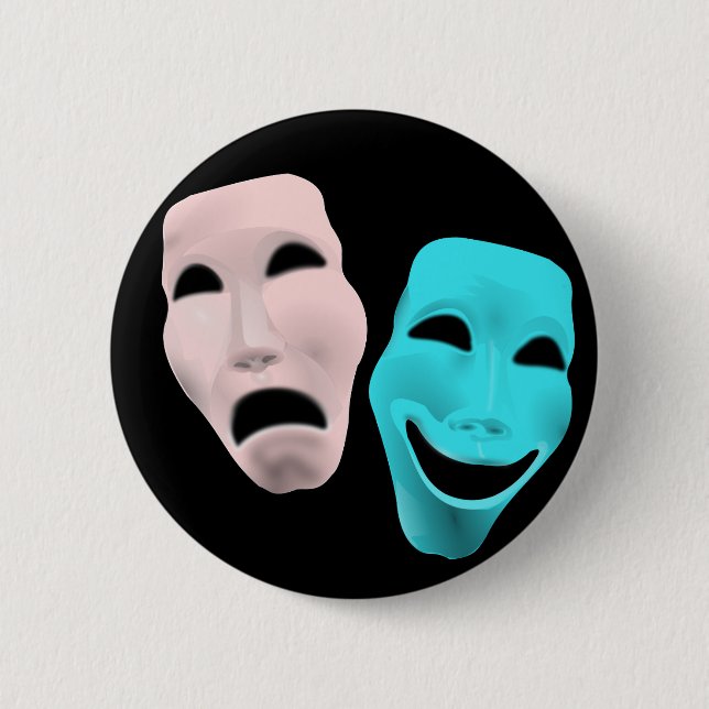 Comic Theater Masks 6 Cm Round Badge (Front)