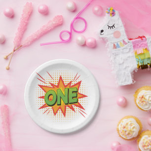 Comic Theme ONE Newborn Baby 1st Birthday Party Paper Plate