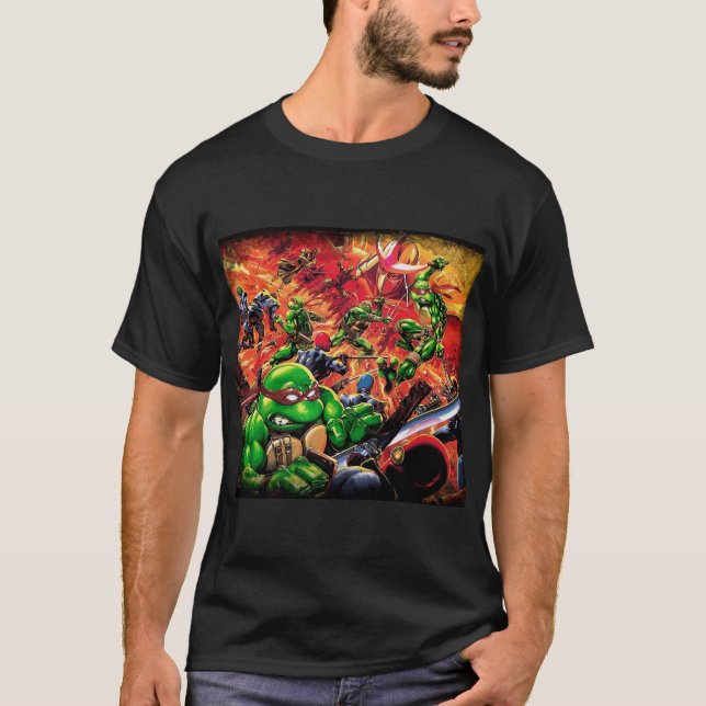 comic turtles fight evil ninjas T-Shirt (Front)