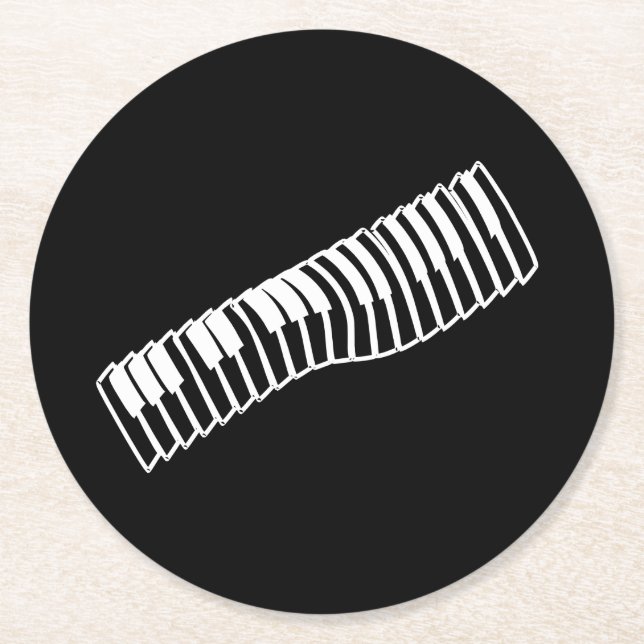 Comic White Line Art Drawing Music Keyboard Round Paper Coaster (Front)