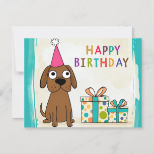 Comical Brown Dog Birthday Card with Colourful Gif