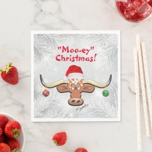 Comical Christmas Longhorn Steer Napkins
