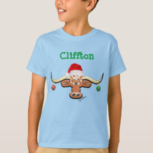 Comical Christmas Longhorn Steer T-Shirt