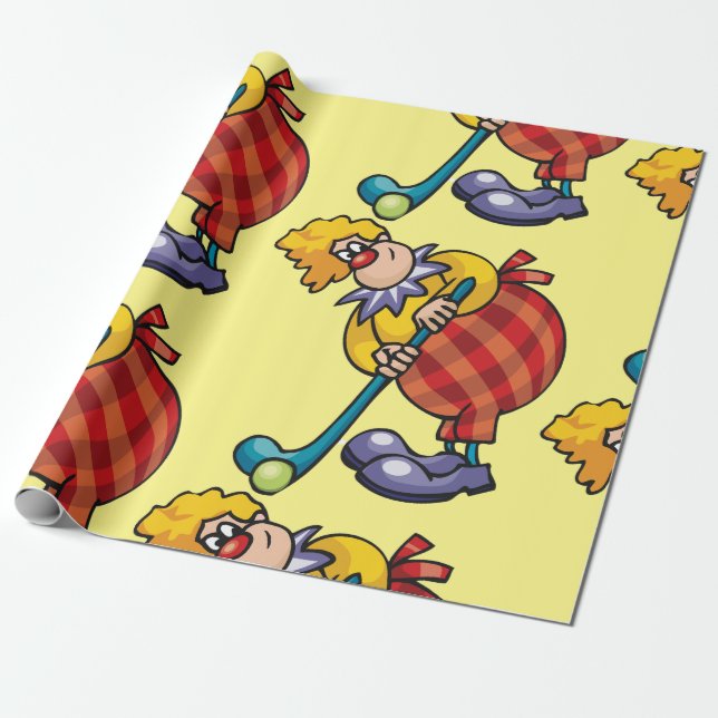 Comical Clown Hockey Player Wrapping Paper (Unrolled)