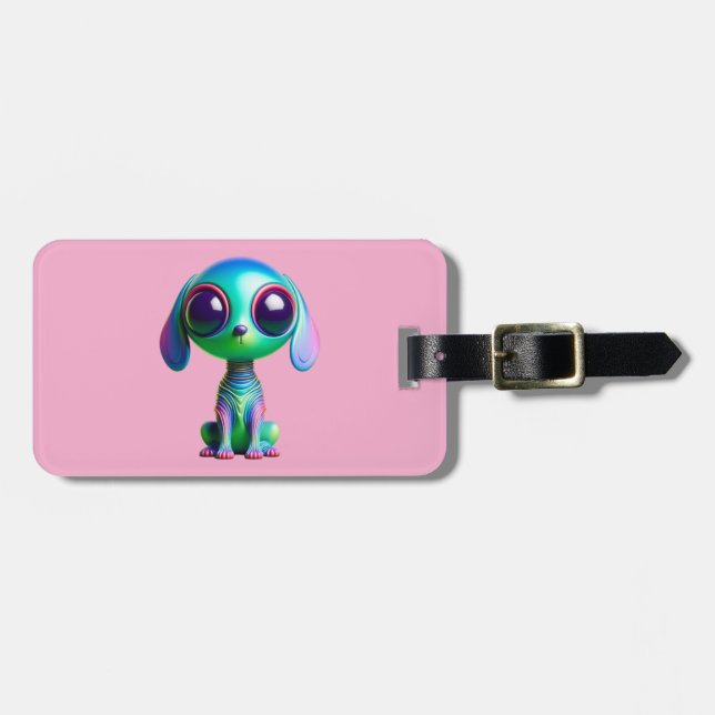 Comical Critter Space Alien Puppy Luggage Tag (Front Horizontal)