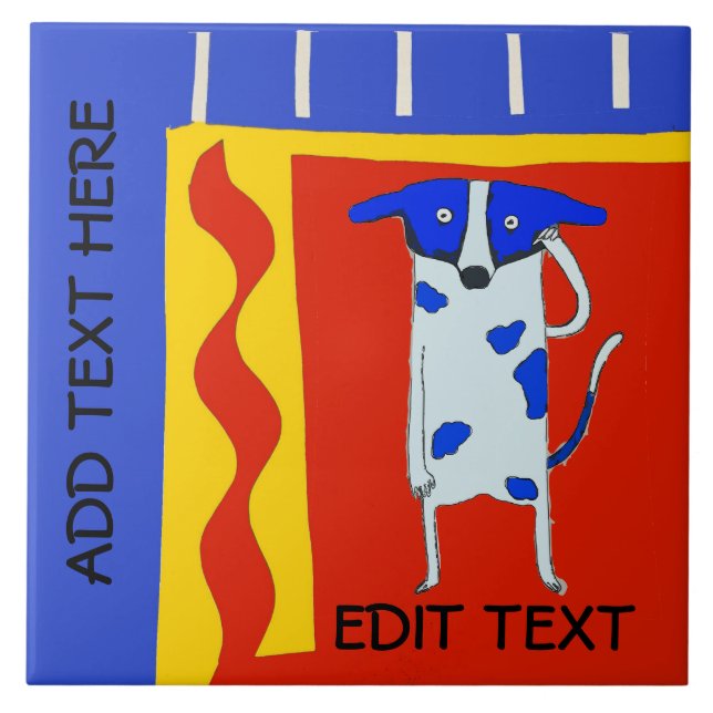 Comical Dog, edit text Ceramic Tile (Front)