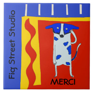 Comical Dog, Merci  edit text Ceramic Tile