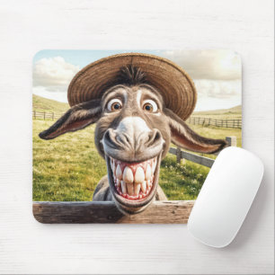 Comical Donkey Wearing a Straw Hat Mouse Pad