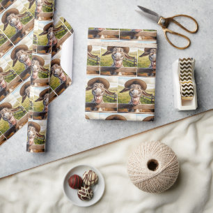 Comical Donkey Wearing a Straw Hat Wrapping Paper