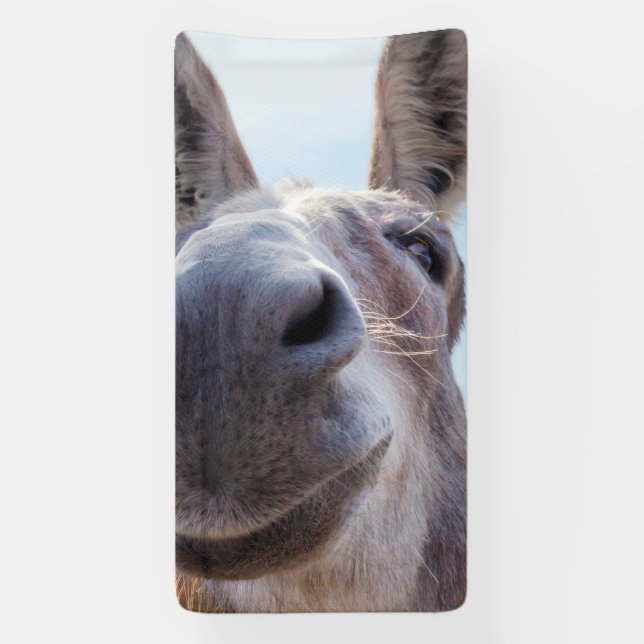 Comical Grey Smiling Donkey Banner (Vertical)