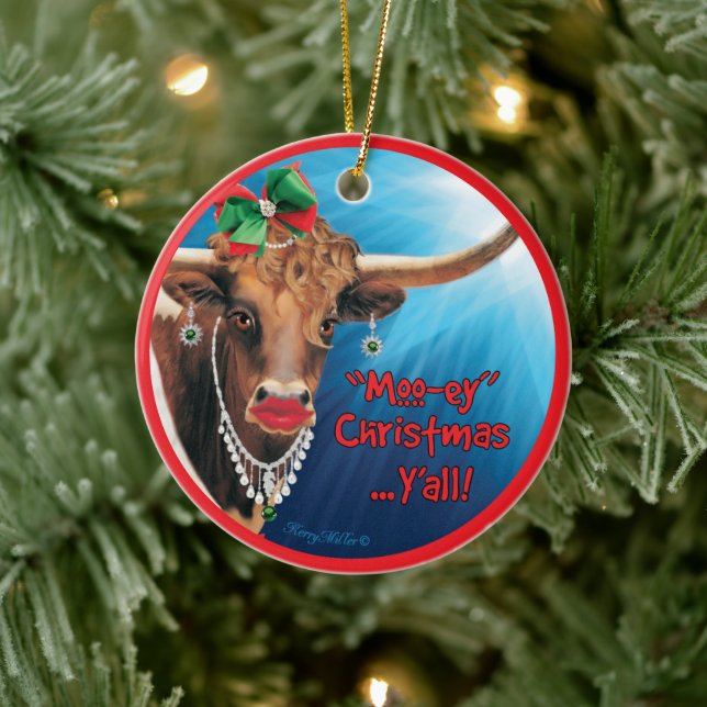 Comical Longhorn Cow Christmas Ornament (Tree)