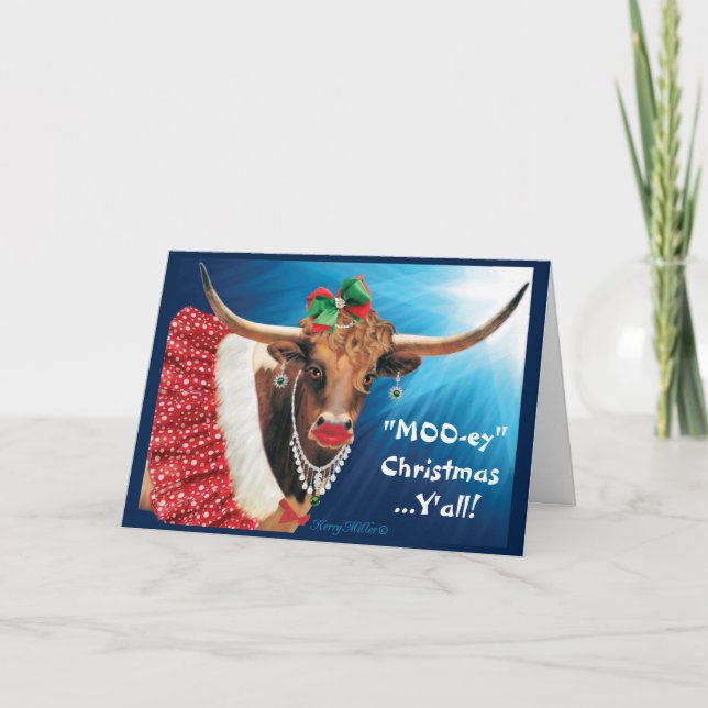comical Longhorn Cow  Holiday Card (Front)