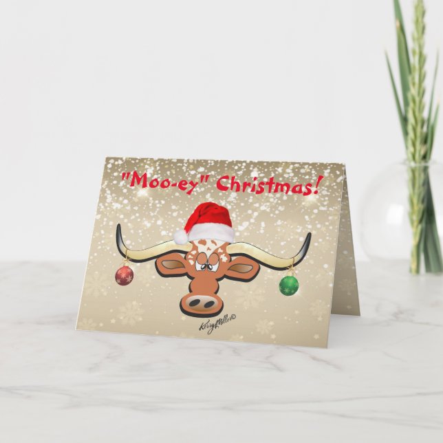 Comical Longhorn Steer Holiday Card (Front)