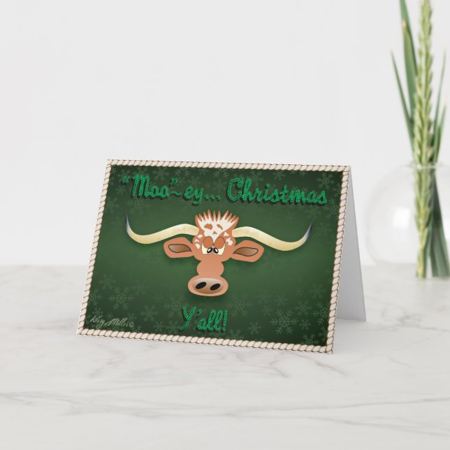 Comical Longhorn Steer Holiday Card (Front)