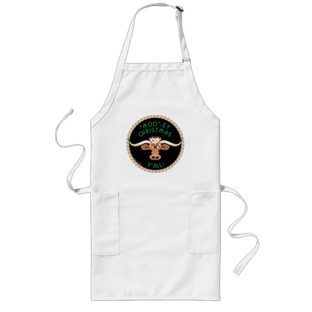 Comical Longhorn Steer Long Apron (Front)