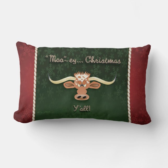 Comical Longhorn Steer Lumbar Cushion (Front)