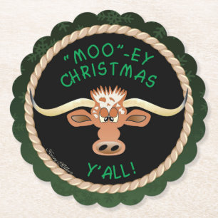 Comical Longhorn Steer Paper Coaster