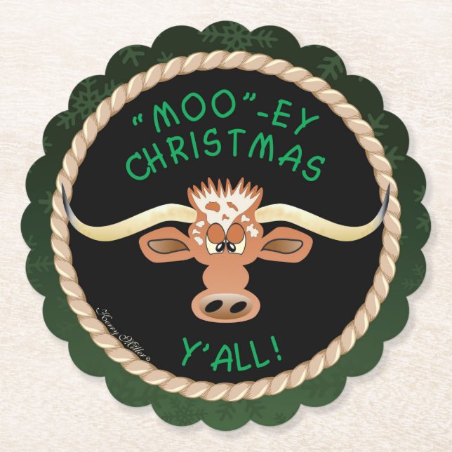 Comical Longhorn Steer Paper Coaster (Front)