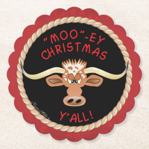 Comical Longhorn Steer Paper Coaster