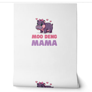Comical MOO DENG MAMA Animal Lover Hippo Theme Zoo Wallpaper