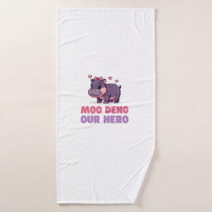 Comical MOO DENG OUR HERO Zoology Pixels Animal Ad Bath Towel