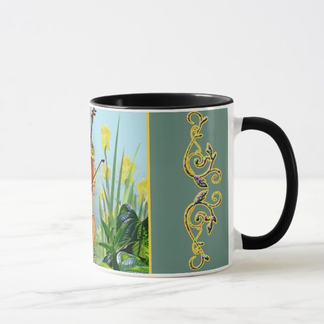 comical mu with frog playing cello mug (Right)