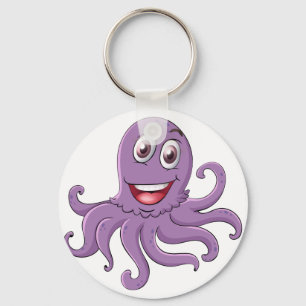 Comical octopus on white key ring