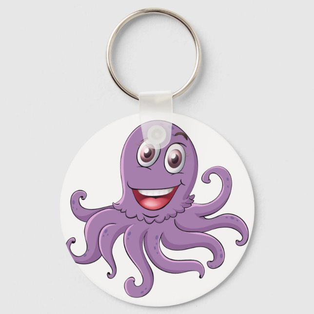 Comical octopus on white key ring (Front)