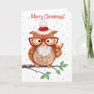 Comical Owl with Pease Sign, Merry Christmas Card