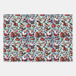 Comical Reindeer in Funny Poses Wrapping Paper Sheet