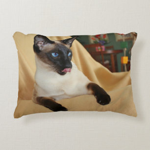 Comical Seal Point Siamese Cat Licking It's Nose Decorative Cushion