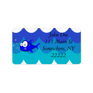 Comical Shark Swimming in the Waves Label