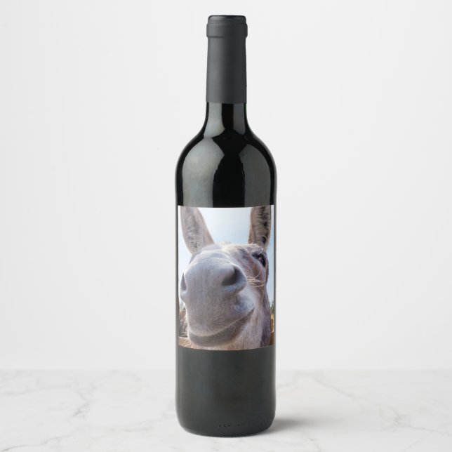 Comical Smiling Grey Donkey Wine Label (Front)